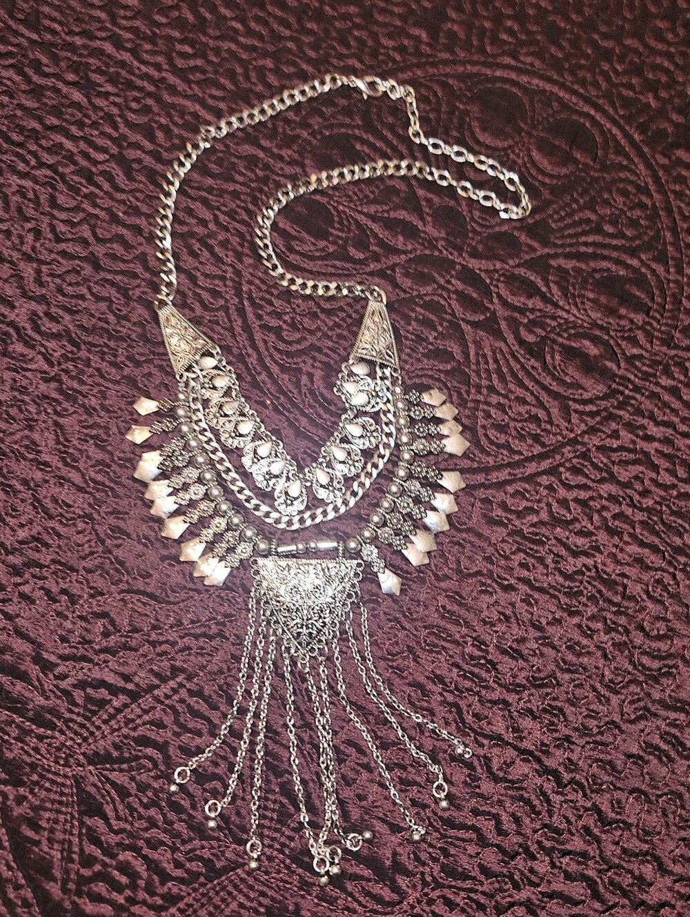 Bohemian Silver-Tone Layered Fringe Necklace